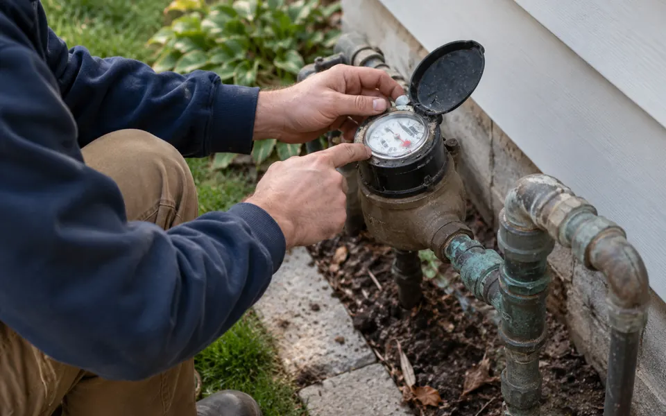 Leak Detection Plainfield about us photo of a tech checking a home water meter
