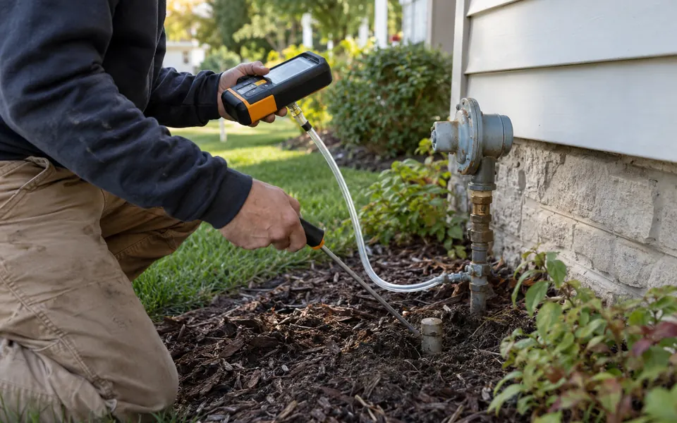 Leak detection Dunmoor Estates Plainfield tech using tracer gas on a long service line