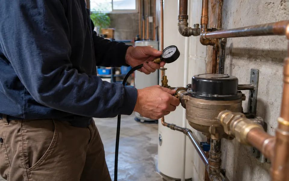 Leak detection Marybrook Plainfield meter test in a basement near the DuPage River