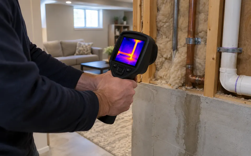 Leak detection Naperville IL thermal scan of a finished basement in a south Naperville home