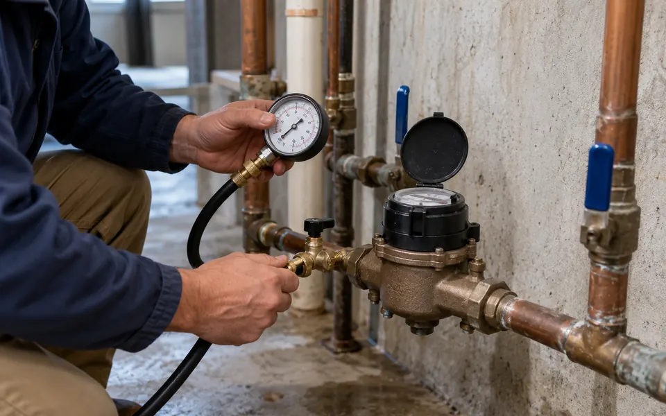 Leak detection Shorewood IL meter test in a basement near the DuPage River