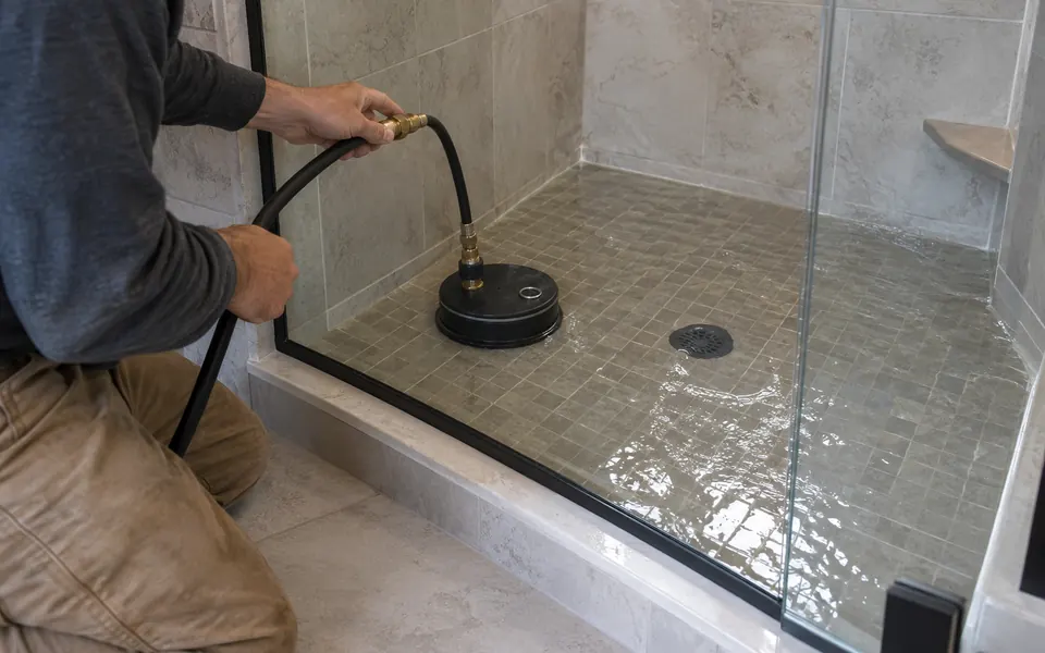 Shower leak detection Plainfield IL flood test of a tiled shower pan